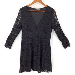 Lulus Dress Women's Black XL Floral Lace V-Neck Long Sleeve Mini